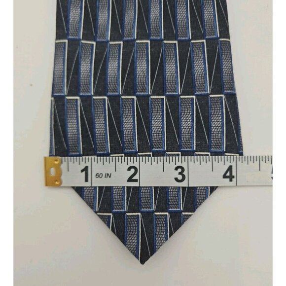 Pronto Uomo Mens Designer Tie 100% Silk Blue Silver Necktie 4 inch Wide Long - Picture 2 of 5
